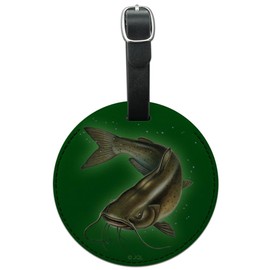 Catfish Fishing 3 Round Leather Luggage Card Suitcase Carry-On ID Tag