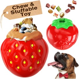 TLKNG Dog Chew Strawberry Toy - Puppy Stuffable Freezable Toy - Filling Capabilities for Extended Play Time& Treat Food Dispensing Ball - Erichment Toys - Durable & Indestructible