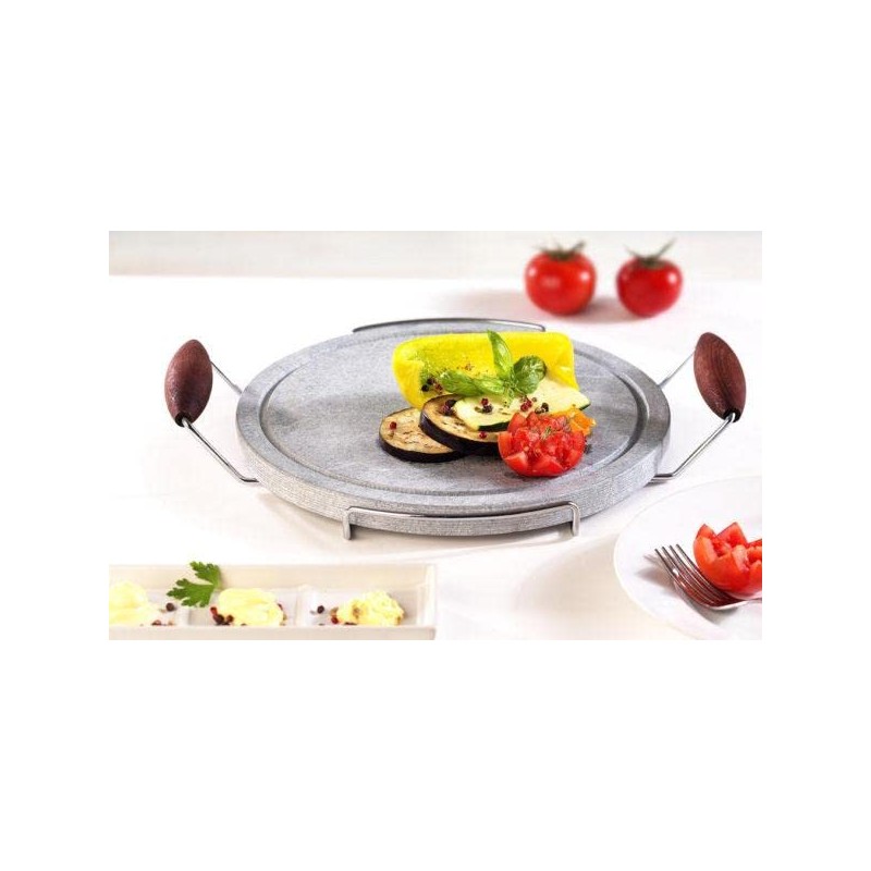 Bisetti Cooking Stone with Chromed Beechwood Handles Walnut Finishing, 11.81-Inch,