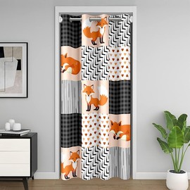 Feelyou 1 Panel, 34"x80" Kawaii Fox Door Cover Curtain Boys Girls Geometric Pattern Doorway Curtain Privacy Orange 30%-50% Blackout Insulated Thermal Curtain Cute Animal Window Treatments