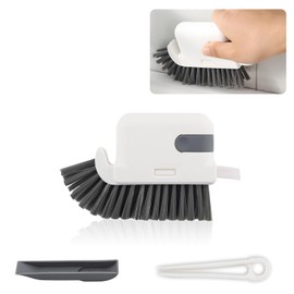TamBee 3 in 1 Groove Cleaning Brush Window Track Cleaning Brush Tools, Gap Cleaning Brush Hard Bristle Crevice Cleaning Brush with Hidden Scraper & Tweezer, Shutter Door Kitchen Cleaning Kit (Gray)