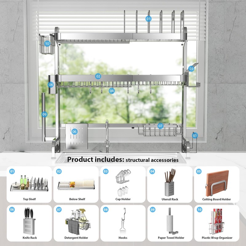 Shrivee Over The Sink Dish Drainer Drying Rack, Full Stainless