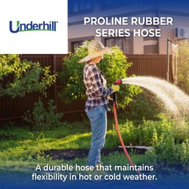 Underhill Proline Rubber Series Heavy-Duty Garden Hose for Hot or Cold Water, Lightweight, 500 PSI BP, 150 PSI WP, H75-050PRO-R 3/4 Inch x 50 ft Red