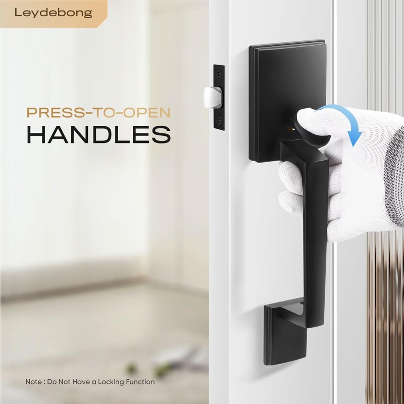 Leydebong Black Front Door Handle Set with Reversible Lever -