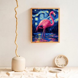 XTXGERL Flamingo Paint by Numbers for Adults on Canvas, Flamingo Under The Starry Night Paint by Number, Acrylic DIY Oil Painting, Pink Bird Home Wall Decor Starry Sky (16x20inch, No Frame)