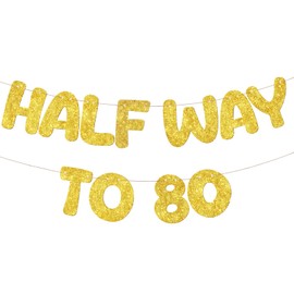 Fulmoon Pre Strung Halfway to 80 Glitter Banner Funny Birthday Banner Happy 40th Birthday Party Decorations 40th Wedding Anniversary Sign Birthday Gift(Gold)