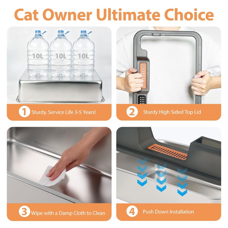 PAWISE Stainless Steel Cat Litter Box System Set, 23.6"x15.7"x8.7" Large