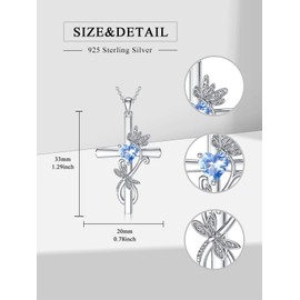 Dragonfly Cross Necklace Dragonfly Pendant with March Aquamarine Heart Birthstone Cross Necklace Dragonfly Jewelry Gift for Women