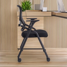 BROBRIYO PRO, Stackable & Foldable Conference Room Chairs with 2X Thick Cushion, Lumbar Support, Armrest - Mesh Bouncing Back for Office Meeting, Conference, Training Room Chair 1 Pack