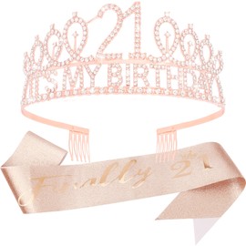 Vovii 21st birthday decorations for girls 21st Rose Gold Birthday Headband - Great Gift for Trendy 21 Year Old Girls Princess Tiara Hair Accessories for Girls Happy Birthday Party Favors
