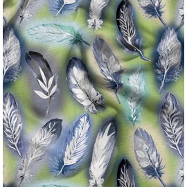 Soimoi Green Rayon Fabric Leaves & Feather Print Fabric BTY 56 Inch Wide