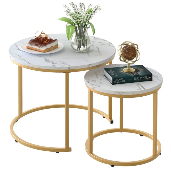 aboxoo Coffee Table Nesting White Set of 2 Side Set