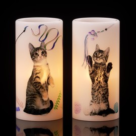 Wondise Flameless Flickering Candles with 6H Timer, Battery Operated Real Wax Pillar Candles with Lovely Cat Decal for Christmas Home Decoration Gifts