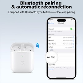 Wireless Charging Case Replacement Compatible with AirPod 2 1, Air Pod Charger Case with Bluetooth Pairing Sync Button, Without Earbuds, White