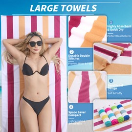 Beach Towel Set-4 Pack 30"x60" Sand Free Stripe Beach Towel for Pool,Bathroom,Soft Absorbent Quick Dry Lightweight Beach Bath Towel,Camping Blanket,Travel Towel,Beach Essentials for Adults,Red/Camel