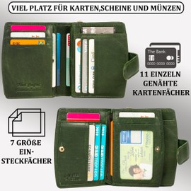 MATADOR 3622 Women's Genuine Leather Wallet RFID Protection Wallet Many Card Slots, Green, Modern