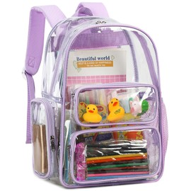 CAMTOP Clear Backpack Heavy Duty PVC Transparent Bag See Through BookBag for Student School Work Festival Sport Travel(17 Inch,Purple)