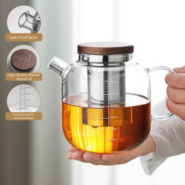 DOPUDO Glass Teapot With Stainless Steel Infuser 1200ml, Glass Tea Pot, Loose Leaf Tea Kettle, Glass Kettle Stovetop, Teapot With Strainer, Tea Infuser Pot Glass Teacup Tea Cups For Blooming Tea