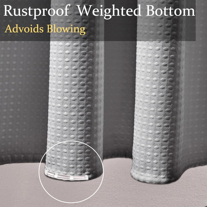 LOOENM Shower Curtain with Waterproof Coating, Waffle Fabric Shower Curtain