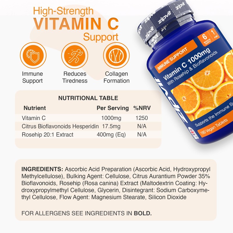 Zipvit Vitamin C 1000mg, 180 High Strength Vitamin C Tablets