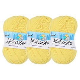 Rebower Cotton Yarn,65% Cotton and 35% Acrylic Fibers Soft Knitting Yarn [for Hand DIY Bag Cushion Crocheting Knitting Projects Home Decor], -3 Skeins/3×218yards/3×3.53oz/Golden