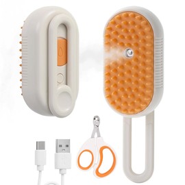 spritz defur comb for cats 4-in-1 Cat Grooming Brush with Steam - Deshedding, Massage, Clean Detangle - ABS+TPR Material - Includes Free Pet Nail Clipper