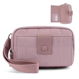 befen Wristlet Wallets for Women, Quilted Wallet Clutch Purse, Nylon Credit Card Holder with RFID Blocking Built in Wallet - Color: Pink