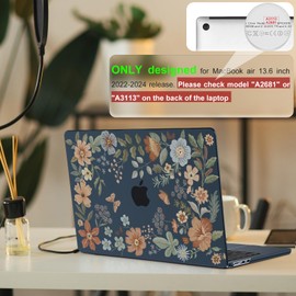 iLeadon [Ultra Thin Armor] Compatible for MacBook Air 13.6 Inch Case M3 M2 2025 2024-2022 Release Model A3113 A2681,[100% Match Midnight] Plastic Hard Protective Cover+Keyboard Skin,Midnight Floral