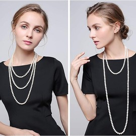 Jeyfull Long Pearl Necklace for women - Elegant Long Necklaces for Women Classic Pearl Choker Necklaces for Women Luxurious Pearl Necklaces for women Timeless Pearls Necklaces for Women Perfect for Weddings Parties Special Occasions