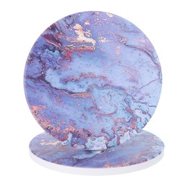 sourcing map 2Pcs Absorbent Coasters Purple Marble Gilding Pattern Round Coaster with Cork Backing Non-Slip for Home Office 4inches.