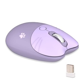 Cute Cat 2.4G USB Wireless Mouse for Women and Children, Stylish, Colorful, Silent, Compatible with PCs and Laptops (Purple Cat)