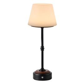 HANASS Cordless LED Table Lamp, Black Desk Lamp with Solid Wood Base, Patio Table Lamp Built-in Rechargeable Battery, 3-Level Brightness Dimmable,Wireless Bedside Night Lamp MT2315