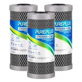 PUREPLUS 5 Micron 10" x 4.5" Whole House Lead Removal Water Filter, Enhanced Coconut Shell Activated Carbon Water Filter, Replacement Cartridge, CTO10BB-CQB, 3 PACK