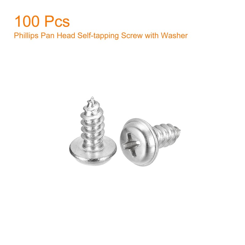 sourcing map ST5x12mm Phillips Pan Head Self-tapping Screw with Washer,