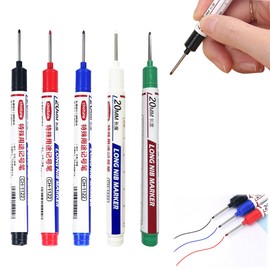 5 PCS Waterproof Long Head Deep Hole Marker, 2025 Upgrade Colorful Carpenter Pen Construction Markers Marking Tool for Bathroom Woodworking, Permanent Markers Carpenter Ink Marker Pens (5 Color)