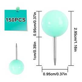 VAPKER Map Tacks 150Pcs Large Size Pins 0.37inch (9.5mm) Round Head Push Pins Steel Point Candy Blue Plastic Round Head Map Thumb Tacks for Pictures, Posters, Documents