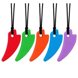 Chew Necklaces for Sensory Kids, Silicone Sensory Chewable Necklace Saber Tooth Toys for Boys and Girls with Autism, ADHD, SPD, Anxiety, Oral Motor Teether Toys Reduce Chewing Fidgeting 5 Pack