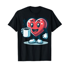 Cute Heart Holding Coffee Cartoon Character For Kids T-Shirt