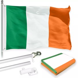 G128 Flag Pole 6FT Silver & Ireland Irish Flag 3x5FT Combo Printed 150D Polyester