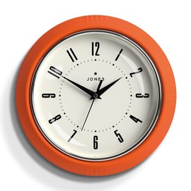 JONES CLOCKS® Round Retro Wall Clock – The Ketchup Round Clock – Easy to Read Numbers, Perfect as a Kitchen Clock, Office Clock, Living Room Clock. Retro Clock 25cm (Pumpkin Orange)