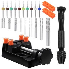 Swpeet 47 Pieces Hand Drill Bits Set Include Mini Bench Vice with Clamps, Pin Vise Hand Drill, Twist Drills and Mini Drills Assortment Kit, Woodworking Hand Bits Set for DIY (0.3-1.2mm Color Bits)
