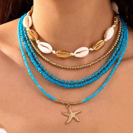 RadiVibe Boho Layered Starfish Necklaces for Women Puka Shell Necklaces Beach Necklace Chain Summer Accessories