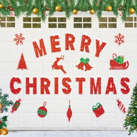 Garage Door Christmas Decorations Magnets - 8" Letters 25PCS Merry Christmas Garage Door Magnets Set - Refrigerator Decals Decorations Stickers for Xmas Holiday Party Home Decorations Supplies