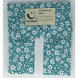the Wrapper, Re Wrap It Sandwich Bags, White Flowers On Teal, No Waste Packaging, Eco Friendly, Reusable Food Wraps. Made In Scotland.