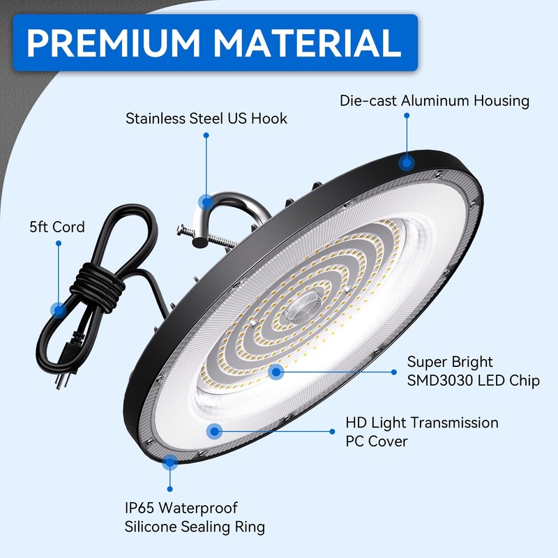 4 Pack LED High Bay Light 150W, 21000lm, 6000K Daylight