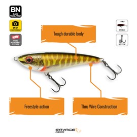 Savage Gear Freestyler V2 Freshwater Fishing Lure, Pike, 6in, Delivers Lively & Erratic Action, Durable Construction, Ideal for, Bass, Walleye, Pike and Other Large Predator Fish