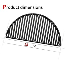 Outspark 18 Inch Reversible Half Moon Cast Iron Grate for Kamado Joe Classic Joe KJ23RHC KJ23NRHCI KJ23RH, 18" Large Big Green Egg Grill Grids