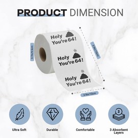 64th Birthday Decorations Toilet Paper for Men & Women - Funny Design Novelty Great Hilarious Gag Gift – Eco-Friendly, Ultra Soft & Comfortable – Perfect for Birthday Christmas & Party Supplies
