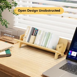 Solid Wood Desktop Bookshelf, Retro Desk Bookshelf Organizer, Stable Bookshelves Storage Rack with Non-Slip Design, Tabletop Book shelf for Books/Records/Decor, Home & Office Space-Saving Organizer