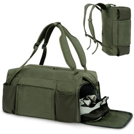 Kookoomia Gym Bag with Shoes Compartment and Wet Pocket Convertible Duffle Bag and Gym Backpack Waterproof Sports Bag with 2 Bottle Holders Multipurpose Weekender Overnight Backpack for Men-Dark Green